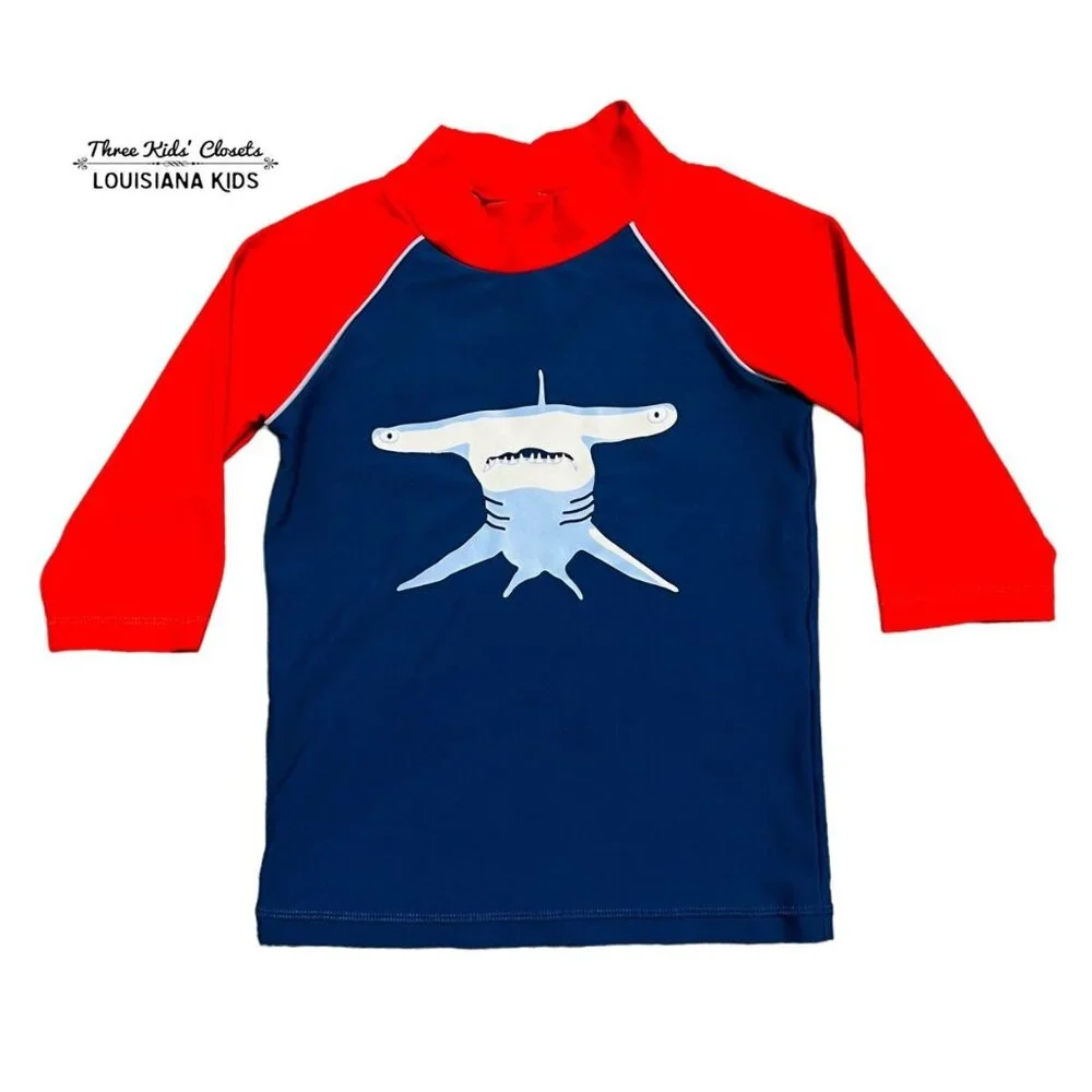 Mini Boden 3-4Y Raglan Shark Rashguard Swim Shirt